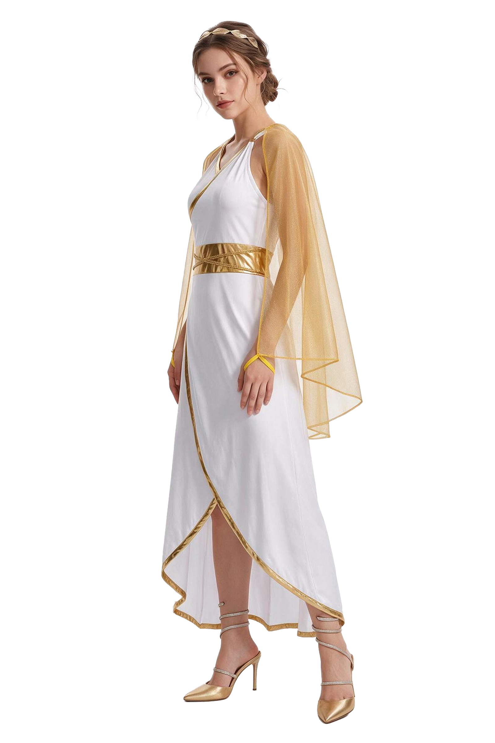 Womens Greek Roman Goddess Costume - Toga Style Maxi Dress with Cape